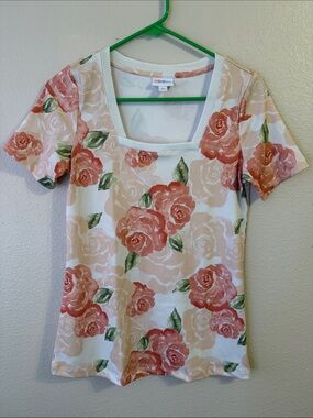 LuLaRoe Square-Neck Floral Tee in Blush, Rose, Green